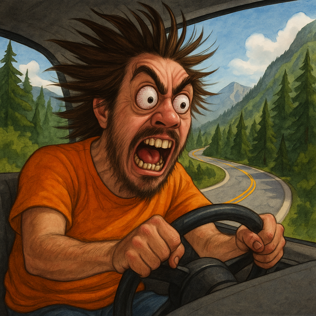 angry crazy driver forest road